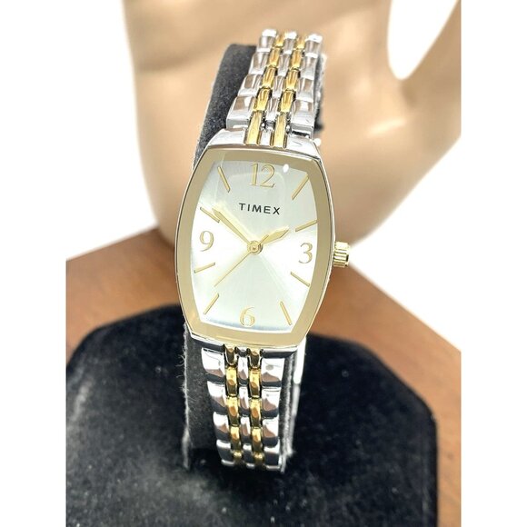 Timex Women's Watch TW2T50200 Quartz Silver Dial Rectangle Two Tone Steel 21mm - Picture 1 of 14